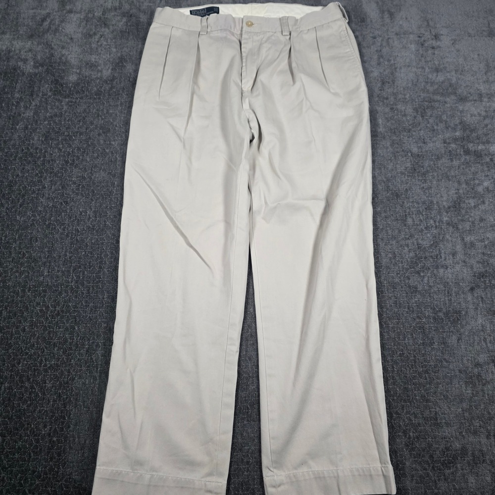 Polo Ralph Lauren Ethan Pant Mens 32x28 Tan Khaki Double Pleat Cotton Chinos